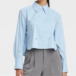 ‼️SOLD‼️ A New Day women’s cropped Embellished Button-Down Shirt